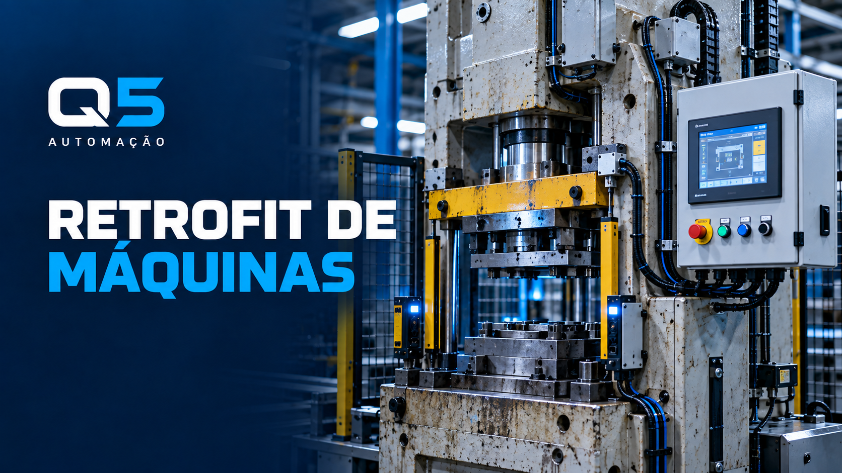 Arte Q5 Retrofit de Máquinas com máquina industrial existente atualizada com IHM, sensores e painel de controle moderno.